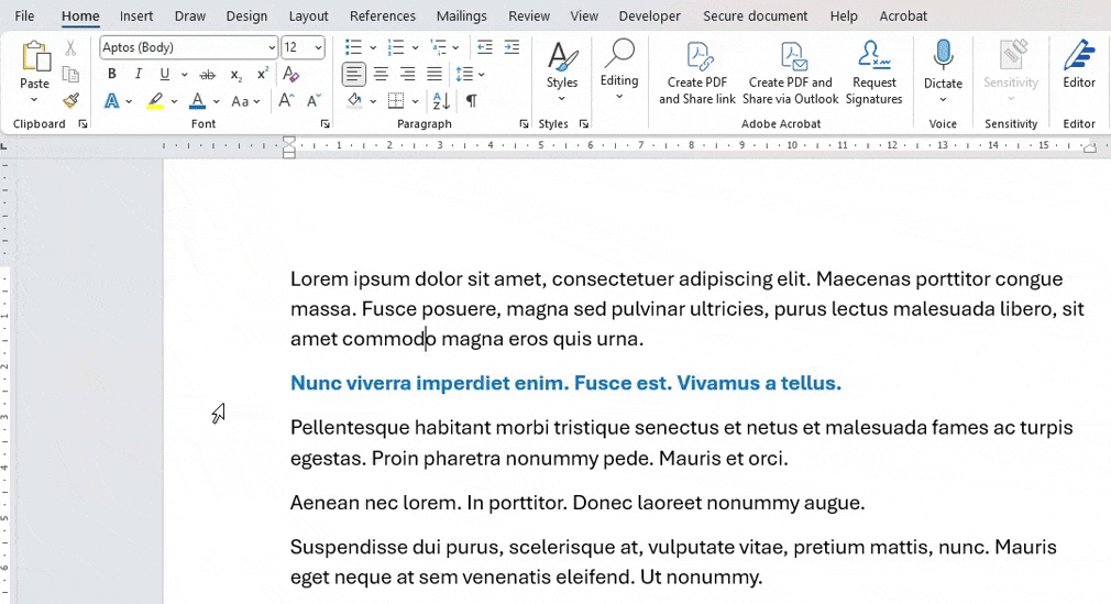 Example of format painter being used to style text